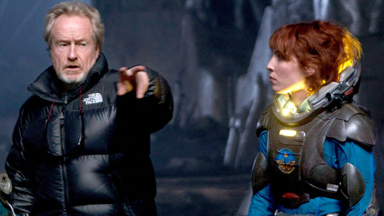 Ridley Scott directing Noomi Rapace on the Prometheus set