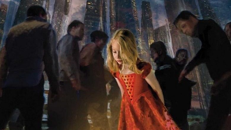 Halo Mortal Dictata cover young blonde girl looks down surrounded by pedestrian