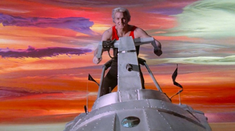 Flash Gordon 1980 flash on hawkmen cycle with sky