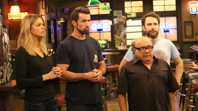 Kaitlin Olson, Rob McElhenney, Danny DeVito, and Charlie Day in It's Always Sunny in Philadelphia