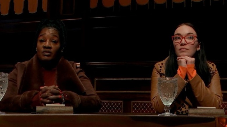 Cirie Fields and Amanda Clark-Stoner sitting at the round table on The Traitors US