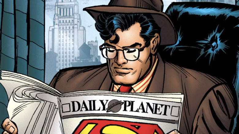 Superman comic Clark Kent reading Daily Planet newspaper