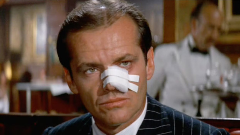 Jack Nicholson sports a broken nose in Chinatown