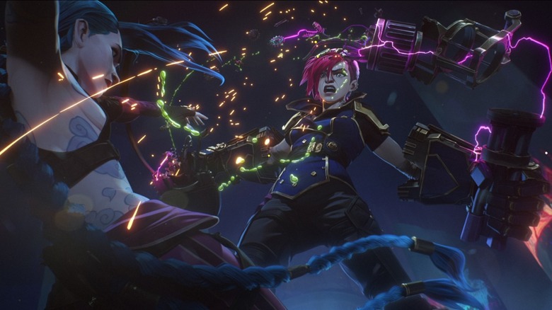 Vi fighting Jinx with her power gloves in Arcane season 2