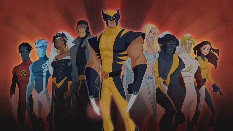 Wolverine and the X-Men character line-up: Nightcrawler, Iceman, Storm, Cyclops, Wolverine, Emma Frost, Beast, Angel, Kitty Pryde