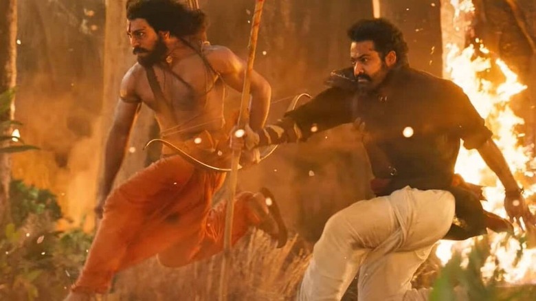 Ram Charan  and N. T. Rama Rao Jr. as Alluri Sitarama Raju and Komaram Bheem in RRR