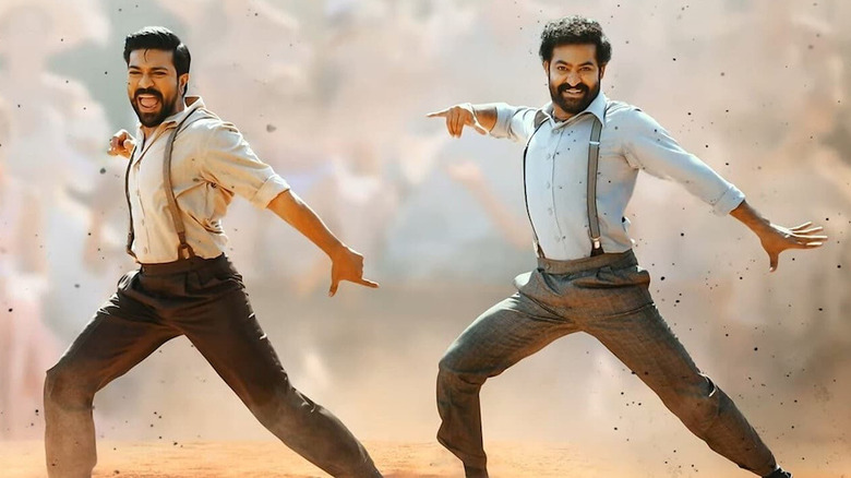 Ram Charan  and N. T. Rama Rao Jr. as Alluri Sitarama Raju and Komaram Bheem in RRR