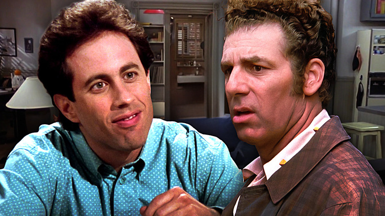 Jerry Seinfeld está sonriendo y Cosmo Kramer parece confundido por Seinfeld