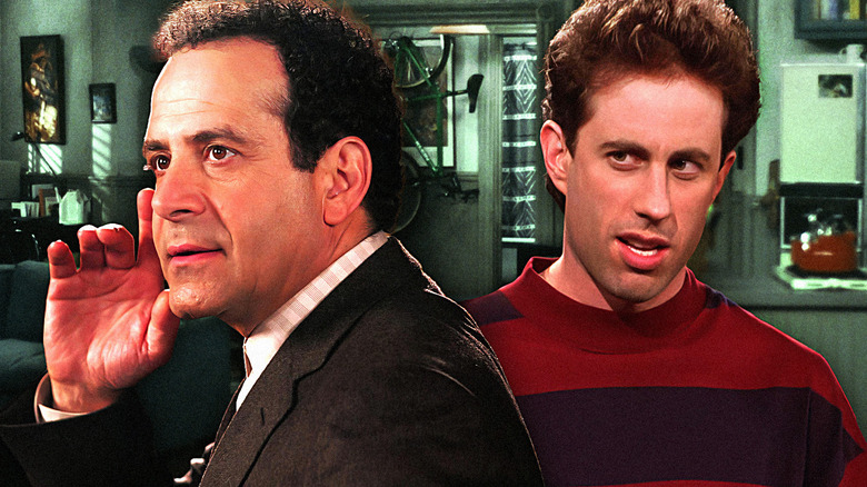 A composite image of Tony Shalhoub as Adrian Monk looking concerned with Jerry Seinfeld from Seinfeld beside him