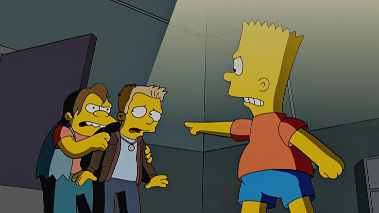 Bart points at Donny in an accusatory way in The Simpsons