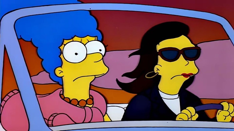 Marge and Ruth looking worried as they drive along in The Simpsons