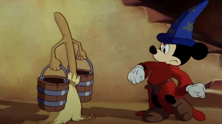 Mickey Mouse is confronted with a broom in fantasy