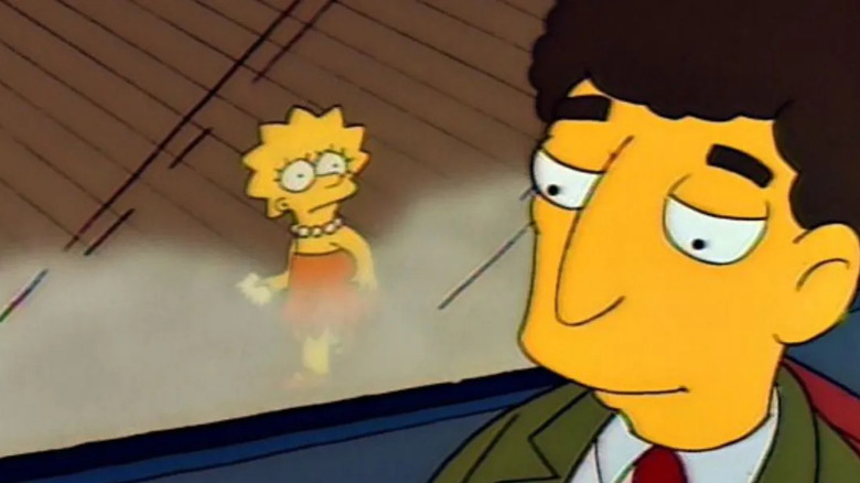 Lisa Simpson looking sad as Mr. Bergstrom leaves Springfield by train in The Simpsons