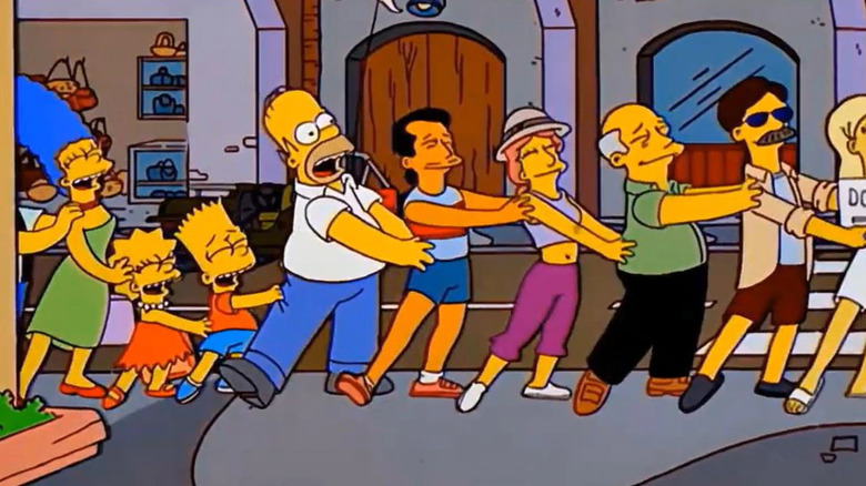 The Simpsons, the family in a congo line