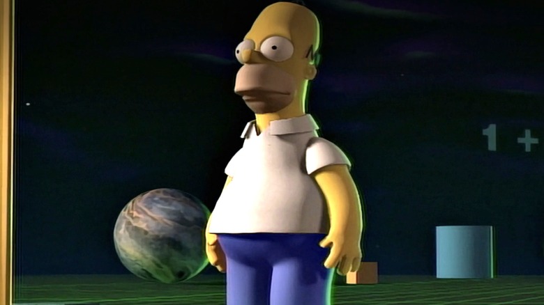 A 3D version of Homer stands in an alternate dimension in a Simpsons episode