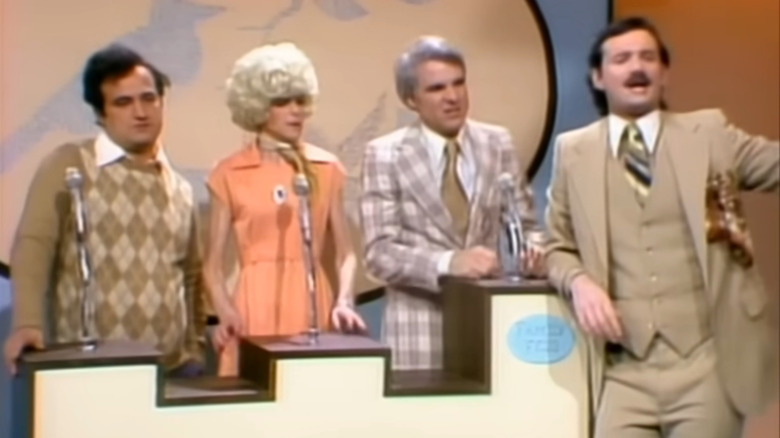 Saturday Night Live, The Mel family (Steve Martin, Gilda Radner, John Belushi) and host Tom Hanks on Family Feud