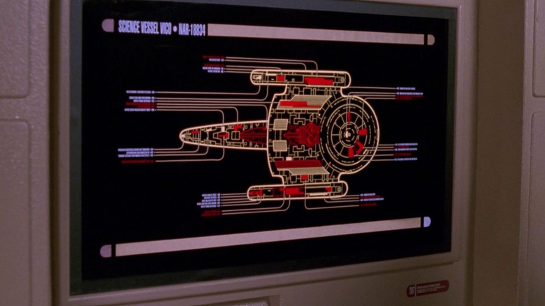 A diagram of an Oberth-class starship on Star Trek: The Next Generation