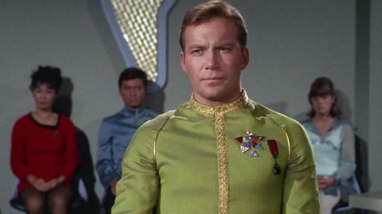 Captain Kirk giving testimony at trial in the Star Trek episode Court Martial