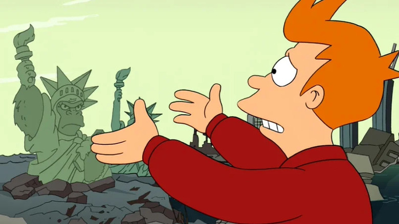 Futurama Fry Estátua da Liberdade Paródia do Planeta dos Macacos O falecido Philip J. Fry