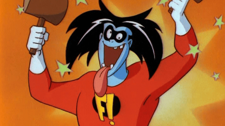 Freakazoid hitting himself with mallets on Freakazoid!