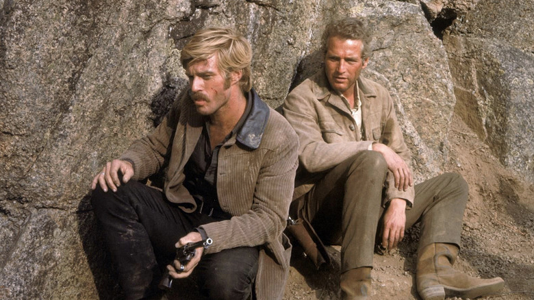 Butch Cassidy and the Sundance Kid about to jump off the cliff