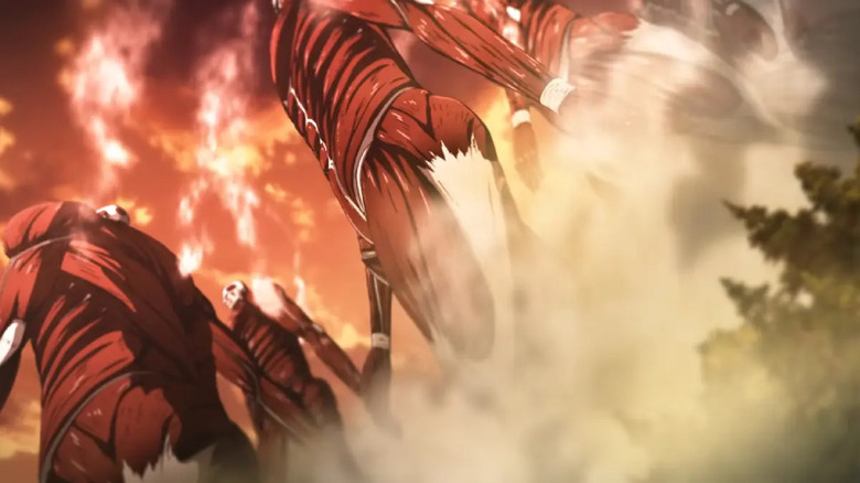 The rumbling of Colossal Titans in Attack on Titan