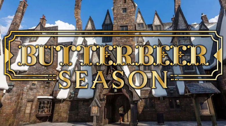 Three Broomsticks at Universal Studios with Butterbeer Season Logo