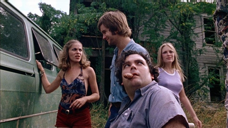 Teri McMinn, William Vail, Paul A. Partain, and Marilyn Burns in The Texas Chain Saw Massacre