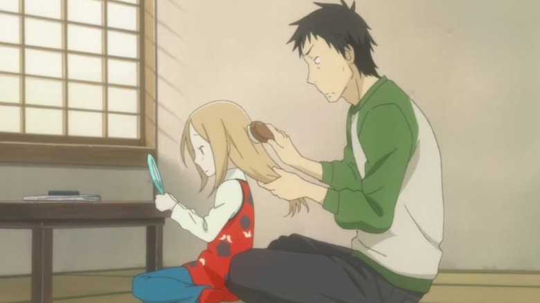 Daikichi Kawachi brushing Rin Kaga's hair