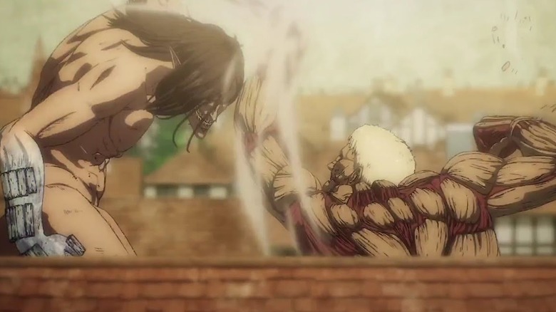 Attack on Titan Reiner swings at Eren