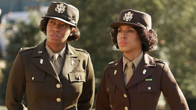 Kerry Washington as Charity Adams and Milauna Jackson as Captain Noel Campbell share a moment in The Six Triple Eight