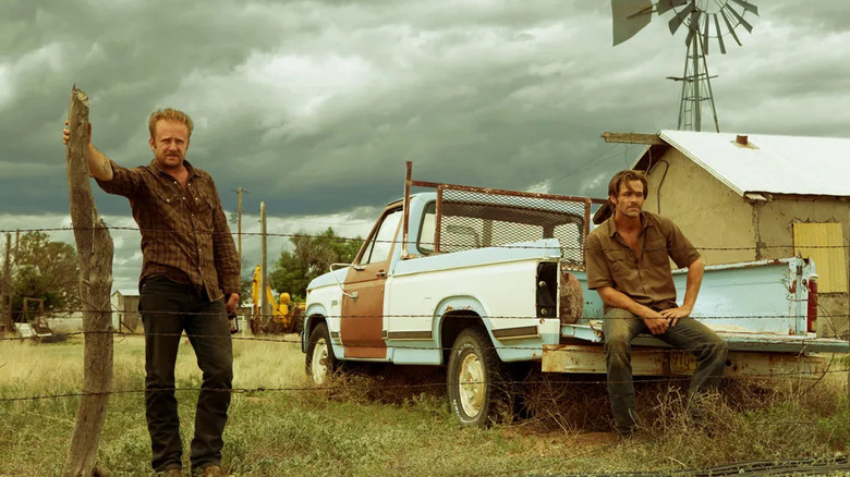 Toby and Tanner Howard waiting outside of their Texas home in Hell or High Water