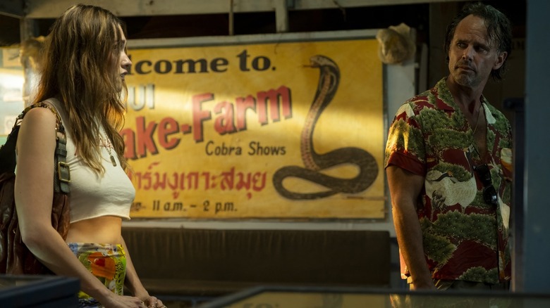 Chelsea and Rick at the snake show in The White Lotus