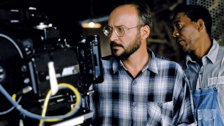 Frank Darabont directing Morgan Freeman as Red Redding on the set of