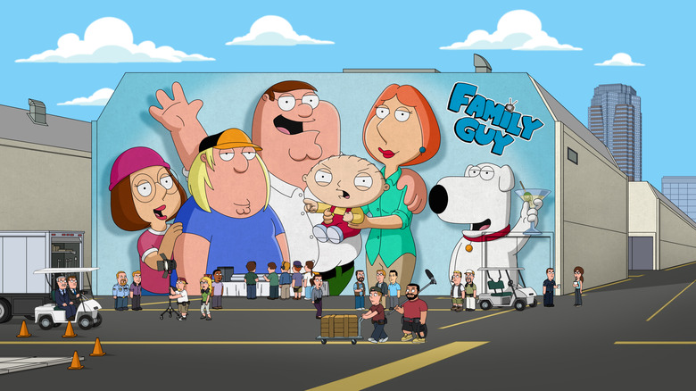 Baner Family Guy na działce Foxa z odcinka You Can't Handle the Booth