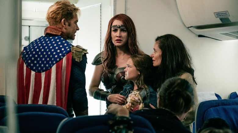 Homelander and Maeve scared family on plane in The Boys
