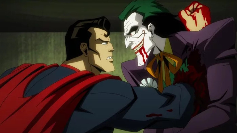 Superman punching Joker through the chest in Injustice: Gods Among Us