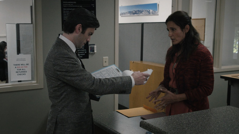 Wes Bentley as Jamie Dutton looks at his birth certificate in the records office in Yellowstone