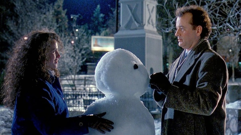 Andie MacDowell and Bill Murray building snowman Groundhog Day