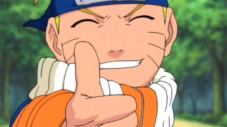 Naruto and his signature thumbs up in Naruto