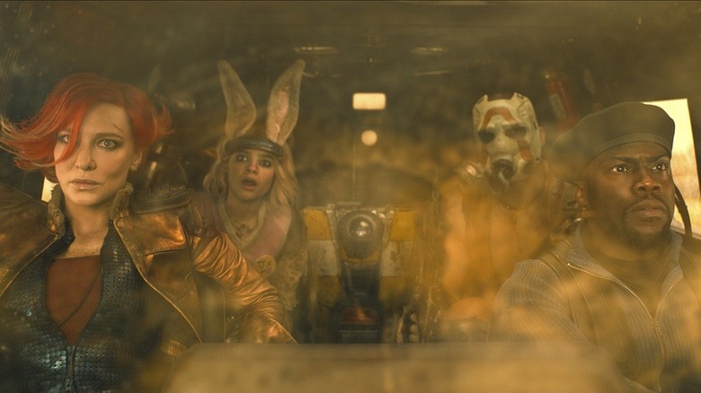 Cena do salto do carro do filme Borderlands 