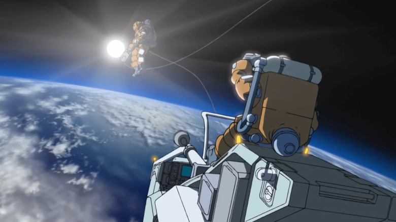 Hachimaki and Tanabe watch the sunrise from space in Planetes