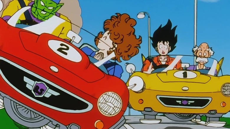 Piccolo and Goku driving cars in Dragon Ball Z