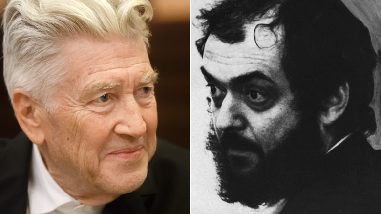 Split image of David Lynch and Stanley Kubrick, each in close-up