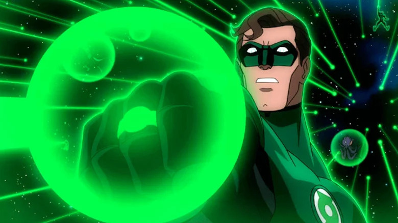 Nathan Fillion's Hal Jordan using his power ring in Green Lantern: Emerald Knights