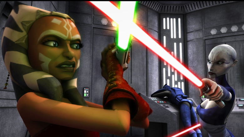 Ahsoka Tano and Asaaj Ventress in Star Wars: The Clone Wars 