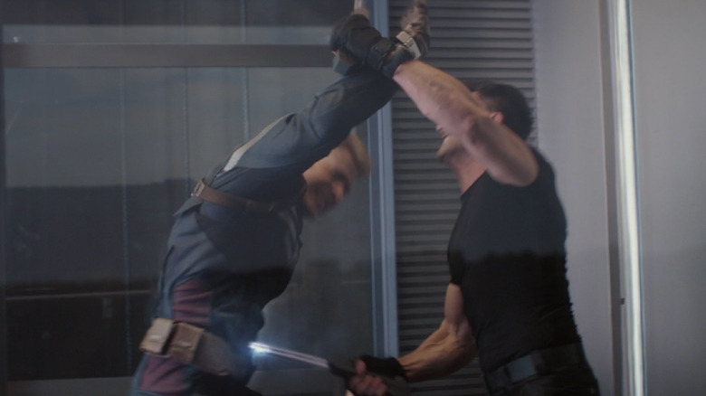 Steve fights Crossbones in Captain America: The Winter Soldier