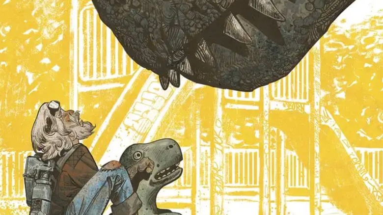 Assorted Crisis Events #1 cover old man staring up at T. Rex