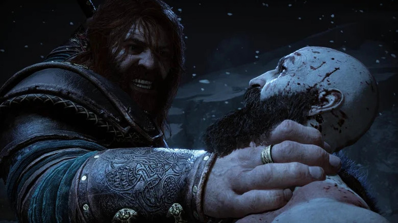 Thor strangling Kratos in God of War: Ragnarok