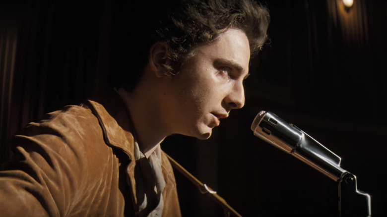 Timothee Chalamet croons as Bob Dylan in A Complete Unknown